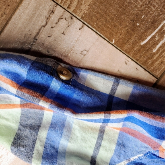 Old Navy Boys 12-18m Plaid Button Down Shirt Blue Orange EUC - Picture 8 of 16